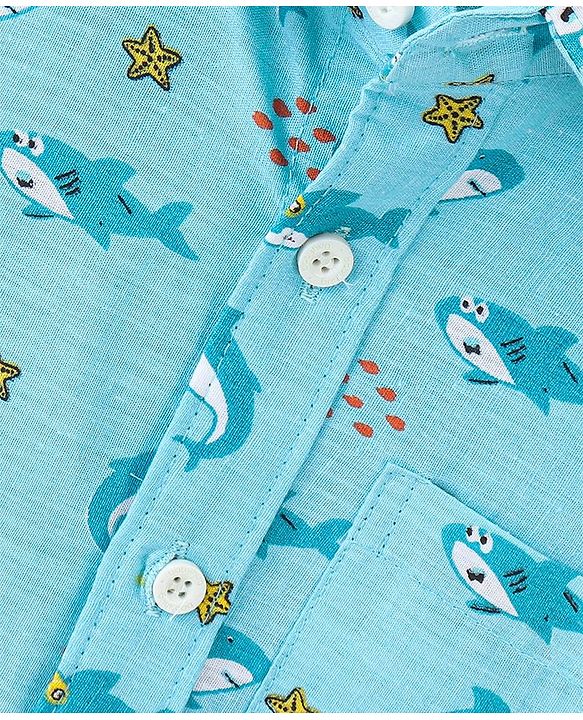 Babyhug 100% Cotton Knit Half Sleeve Shirt With Shark Print - Blue