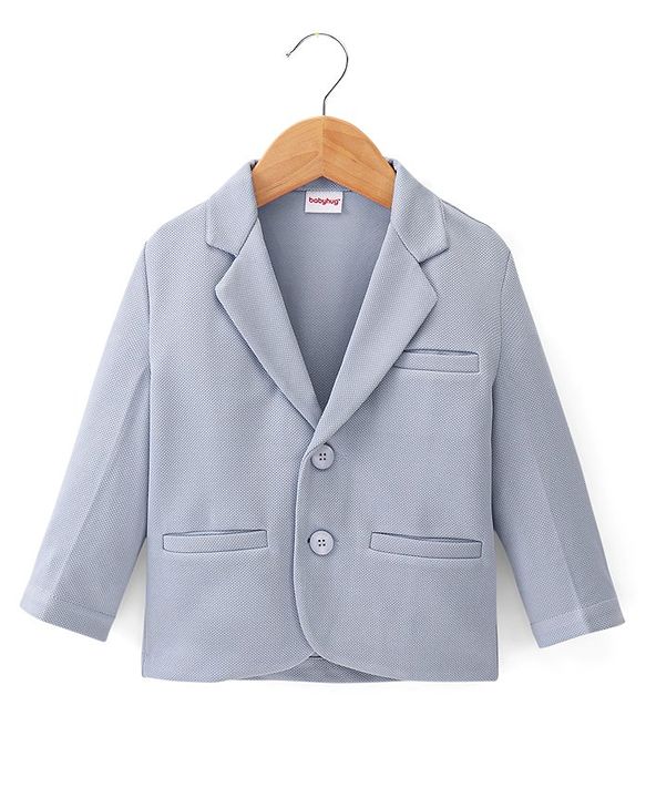Babyhug Full Sleeves Solid Colour Party Wear Blazer with Graphic Printed T-Shirt - Blue