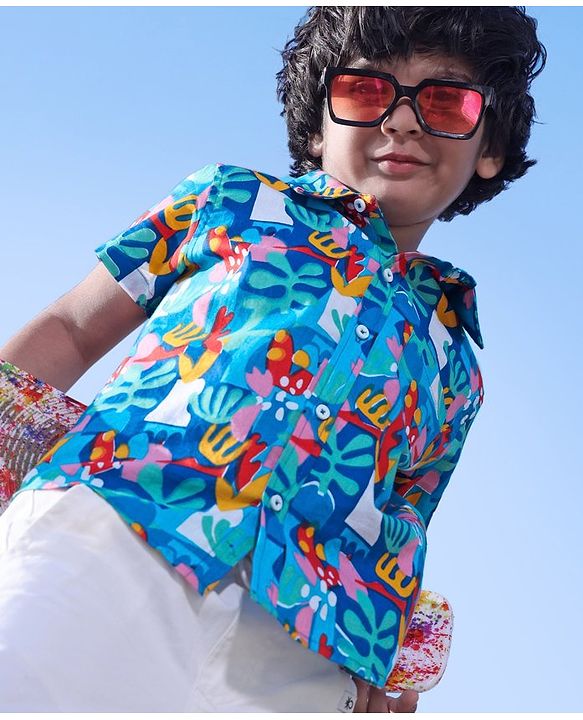 Babyhug 100% Cotton Half Sleeves Shirt Abstract Print - Blue