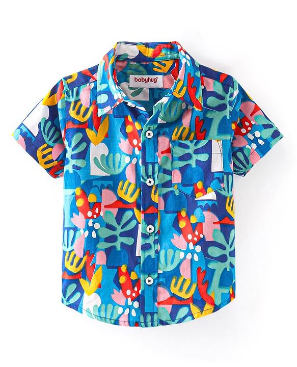 Babyhug 100% Cotton Half Sleeves Shirt Abstract Print - Blue