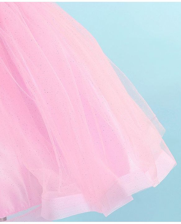 Babyhug Woven Sleeveless Sequinned Party Frock with Floral Corsage - Pink