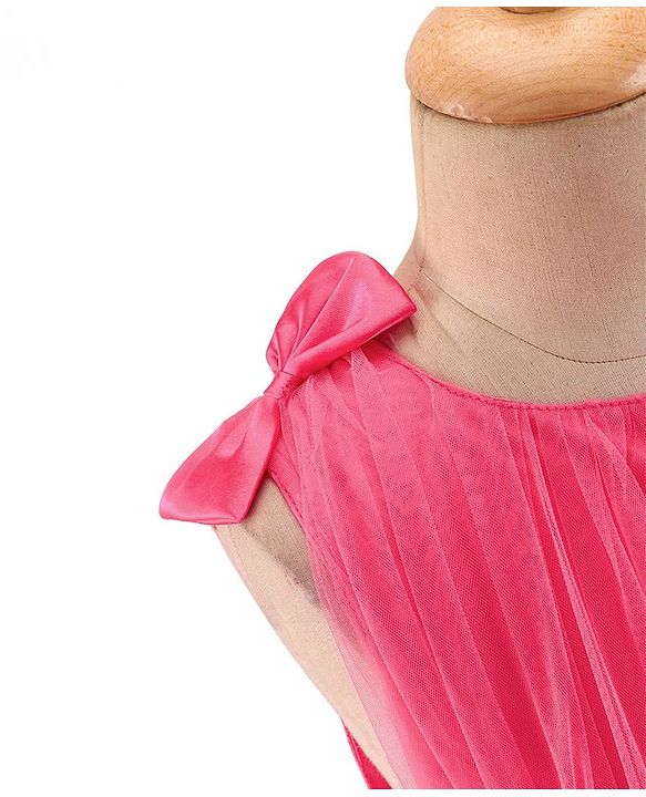 Babyhug Sleeveless Mesh Party Frock with Bow Applique -  Magenta