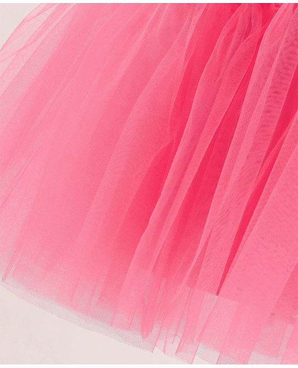 Babyhug Sleeveless Mesh Party Frock with Bow Applique -  Magenta