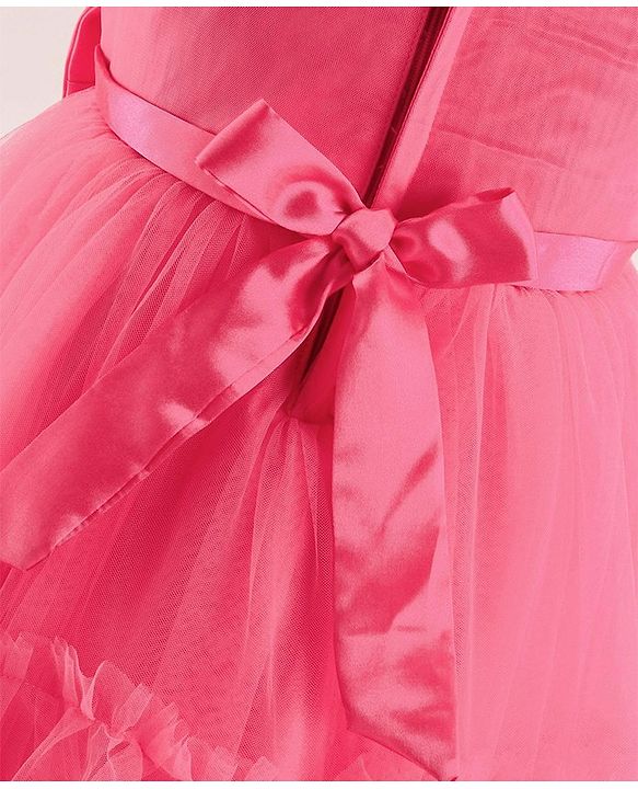 Babyhug Sleeveless Mesh Party Frock with Bow Applique -  Magenta