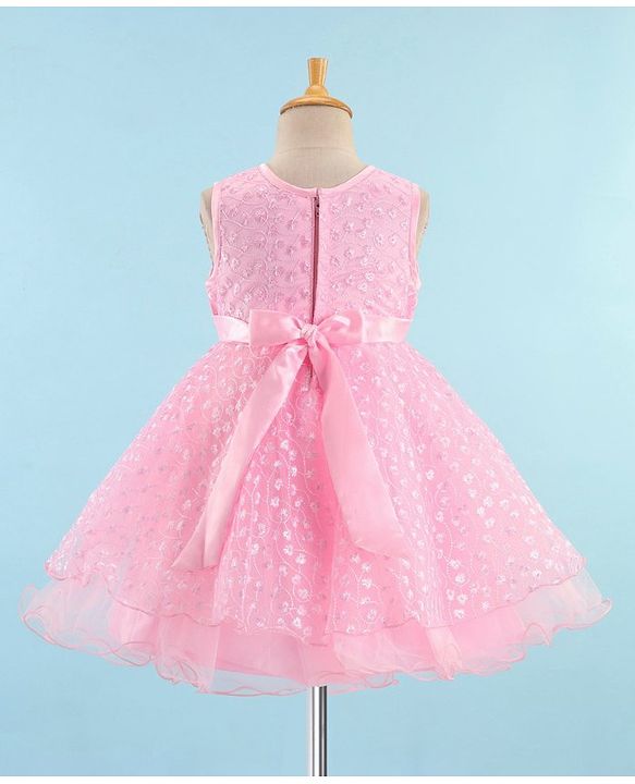 Babyhug Sleeveless Embroidered Party Frock with Floral Applique -  Light Pink