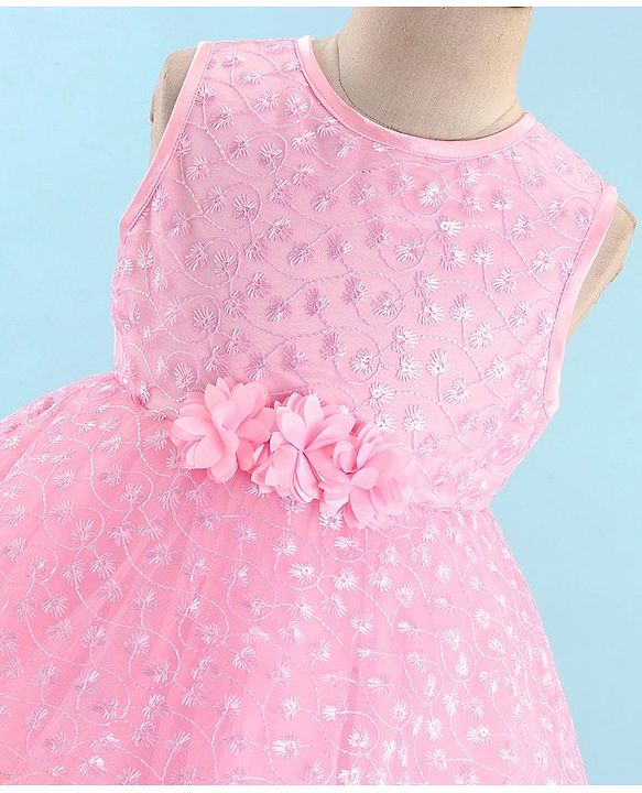 Babyhug Sleeveless Embroidered Party Frock with Floral Applique -  Light Pink