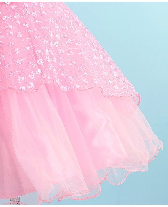 Babyhug Sleeveless Embroidered Party Frock with Floral Applique -  Light Pink
