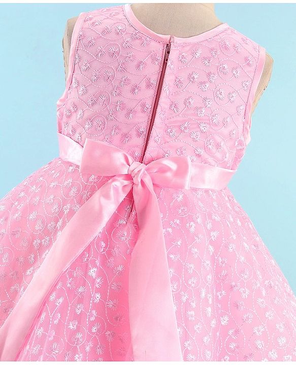 Babyhug Sleeveless Embroidered Party Frock with Floral Applique -  Light Pink