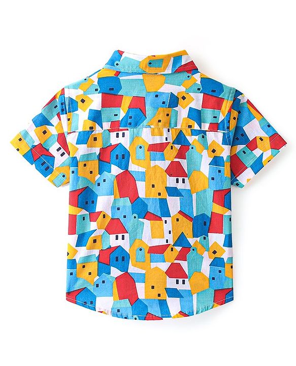 Babyhug Cotton Woven Half Sleeves House Print Shirt - Multicolour