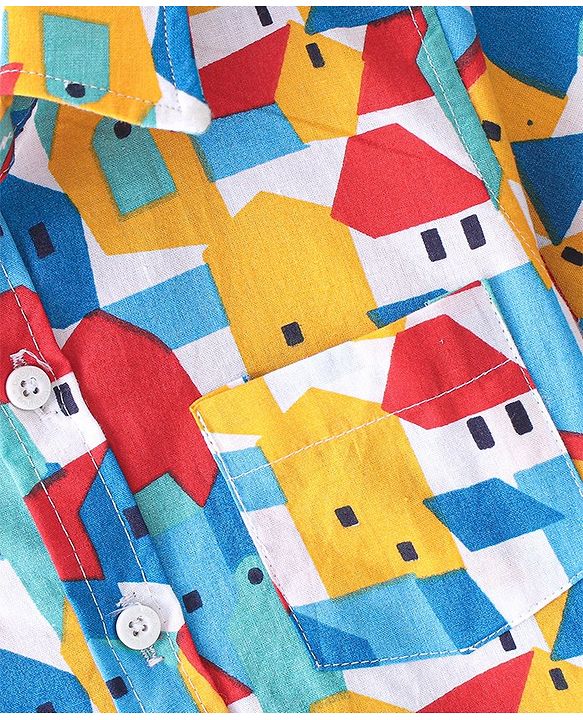 Babyhug Cotton Woven Half Sleeves House Print Shirt - Multicolour