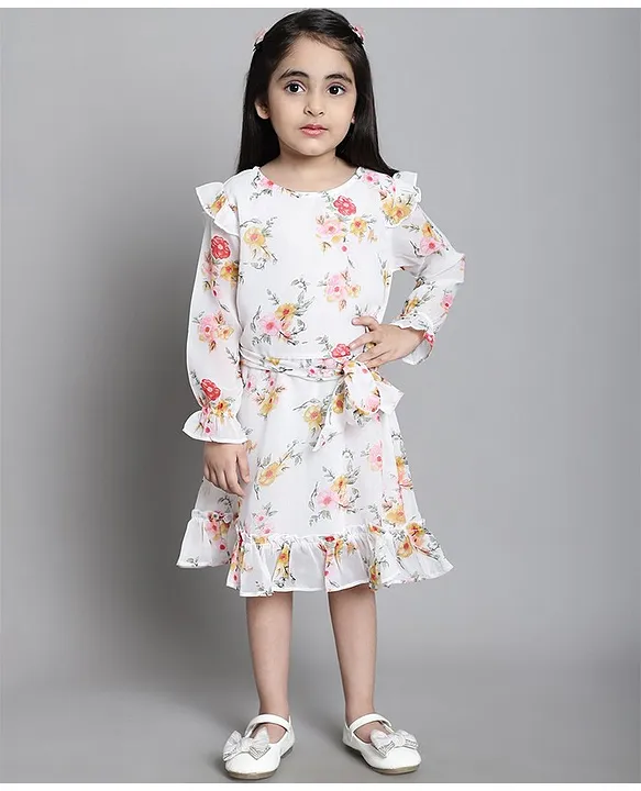 Blooming Flowers Green Colour Dress with Florescent Orange Frill Cotton  Clothing Set for 2-14 Years Girls/Baby Bl00011 3-4 Years : Amazon.in:  Clothing & Accessories