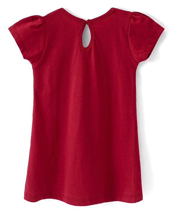 Babyhug 100% Cotton Single Jersey Knit Half Sleeves Frock With Bow Applique & Leaf Print Pack Of 2 - Yellow & Red