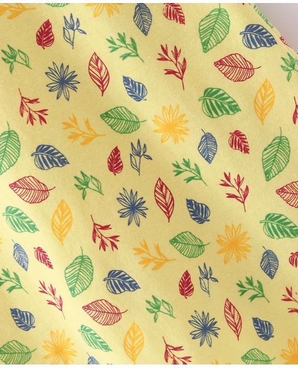 Babyhug 100% Cotton Single Jersey Knit Half Sleeves Frock With Bow Applique & Leaf Print Pack Of 2 - Yellow & Red