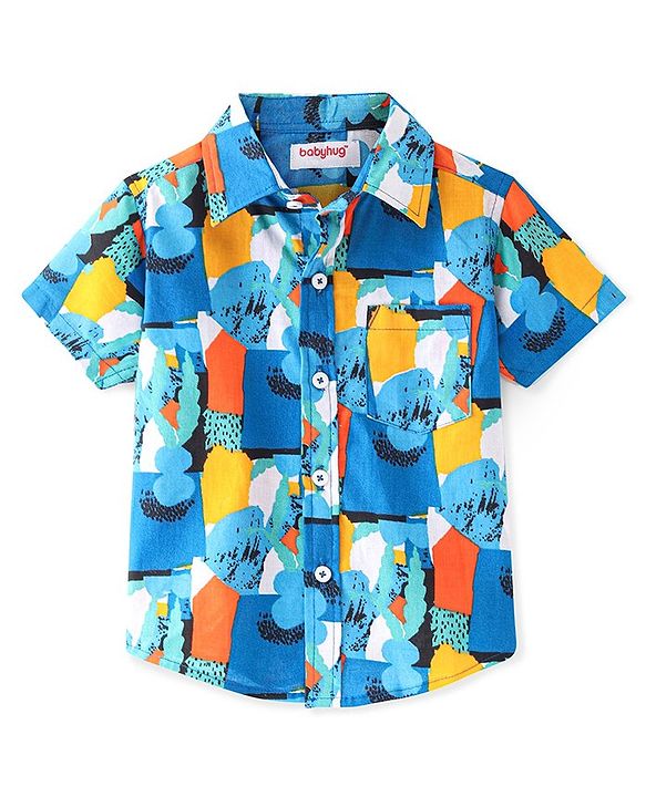 Babyhug 100% Cotton Woven Half Sleeves Shirt Abstract Print - Multicolour