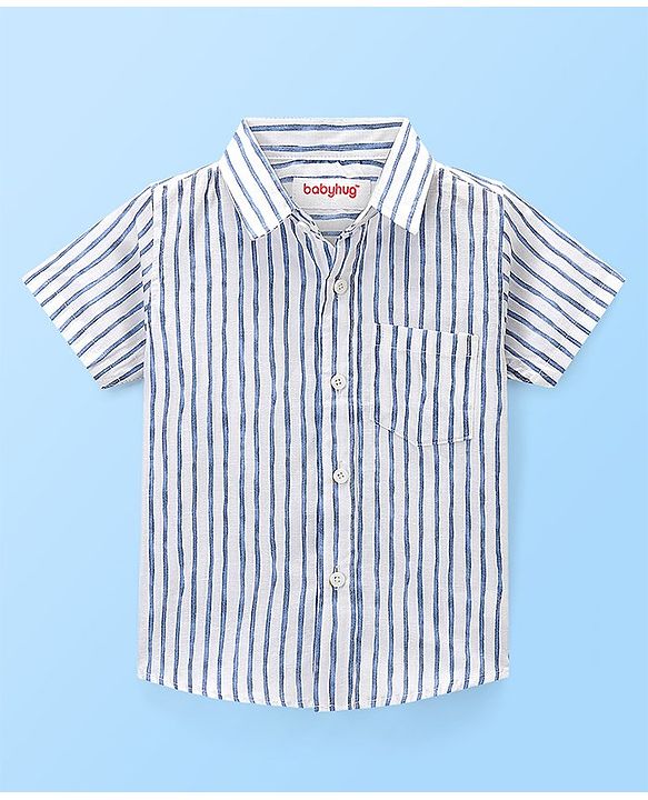 Babyhug 100% Cotton Half Sleeves Striped Shirt - White