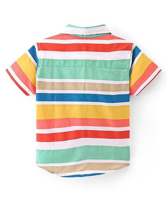 Babyhug Cotton Knit  Half Sleeve Regular Collar Striped Shirt Surf Board Print  - Multicolour