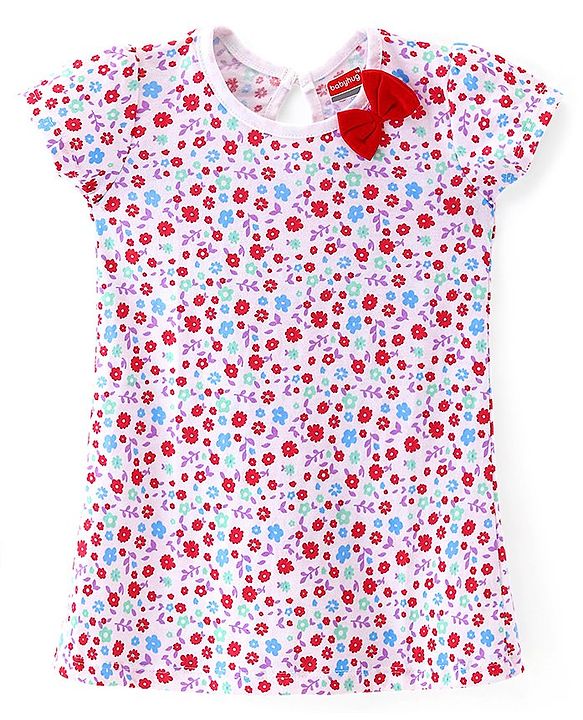 Babyhug 100% Cotton Single Jersey Knit Half Sleeves Frock Floral Print Pack Of 2 - Red & White