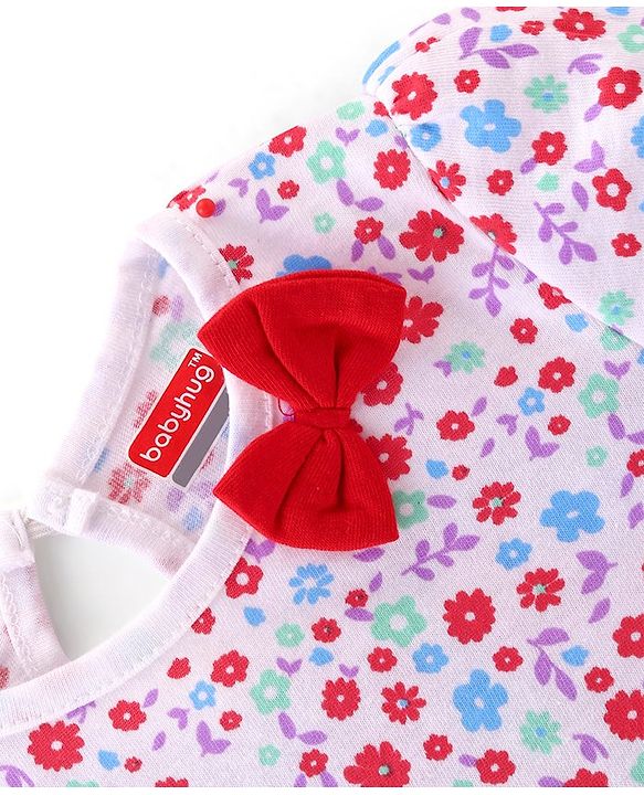 Babyhug 100% Cotton Single Jersey Knit Half Sleeves Frock Floral Print Pack Of 2 - Red & White