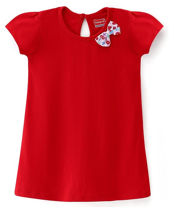 Babyhug 100% Cotton Single Jersey Knit Half Sleeves Frock Floral Print Pack Of 2 - Red & White
