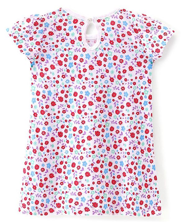 Babyhug 100% Cotton Single Jersey Knit Half Sleeves Frock Floral Print Pack Of 2 - Red & White