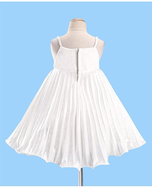 Babyhug Sleeveless Pleated Satin Party Frock with Floral Applique -  Off White