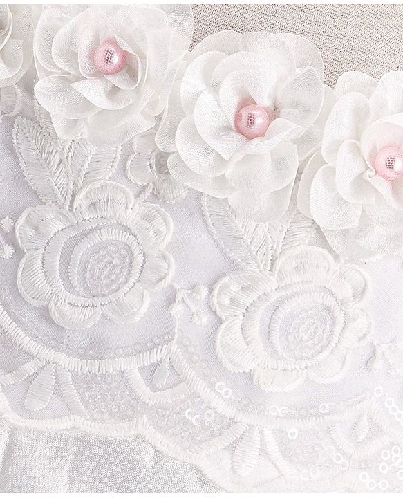 Babyhug Sleeveless Pleated Satin Party Frock with Floral Applique -  Off White