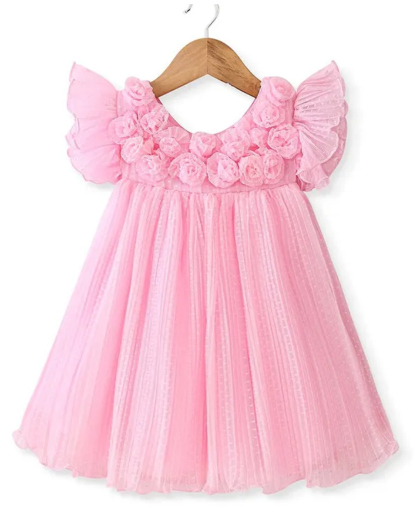 Buy Babyhug Sleeveless Pleated ALine Party Dress with Floral Applique Pink for Girls 6 9Months Online in India Shop at FirstCry 15245461