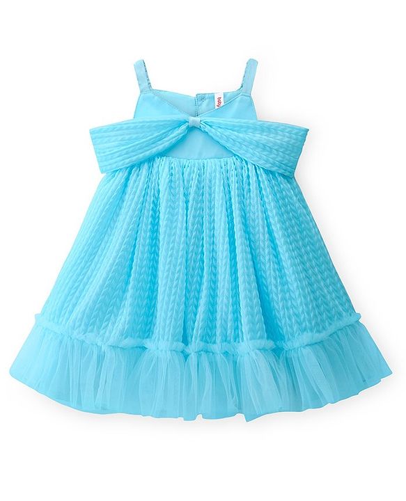 Babyhug Sleeveless Pleated Mesh a Line Party Dress - Sky Blue
