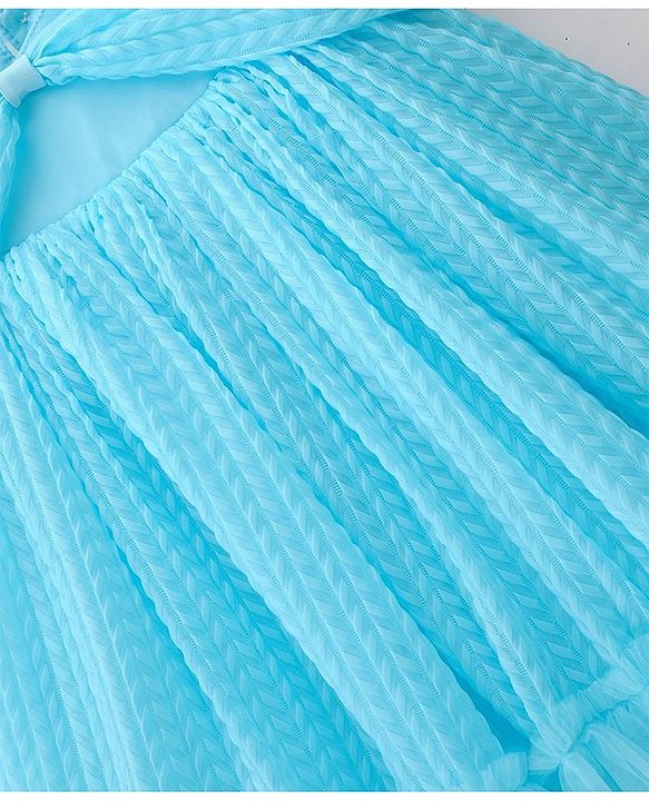 Babyhug Sleeveless Pleated Mesh a Line Party Dress - Sky Blue