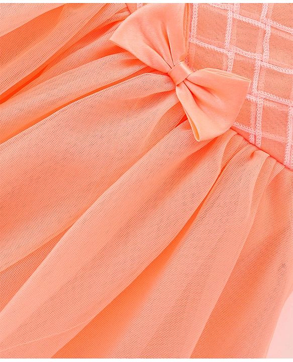 Babyhug Woven Sleeveless Party Dress with Floral Embroidery - Coral