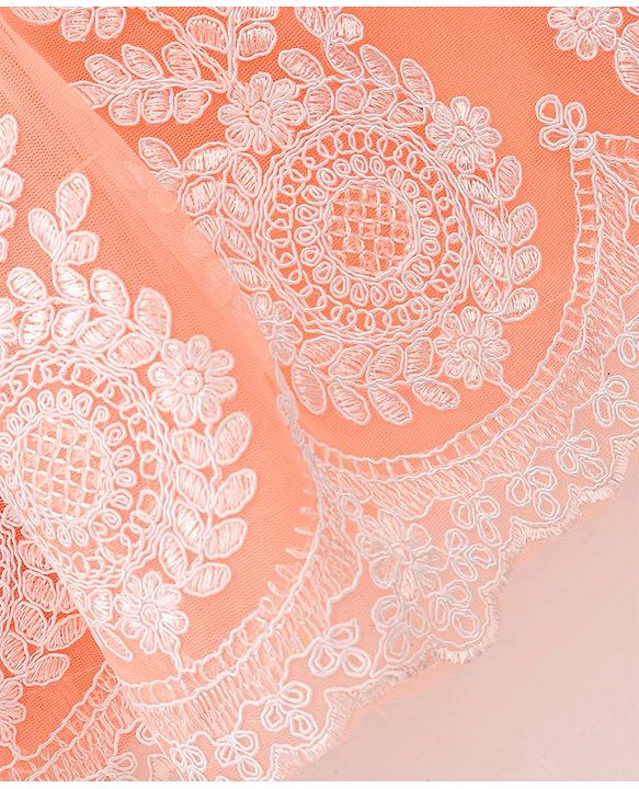 Babyhug Woven Sleeveless Party Dress with Floral Embroidery - Coral