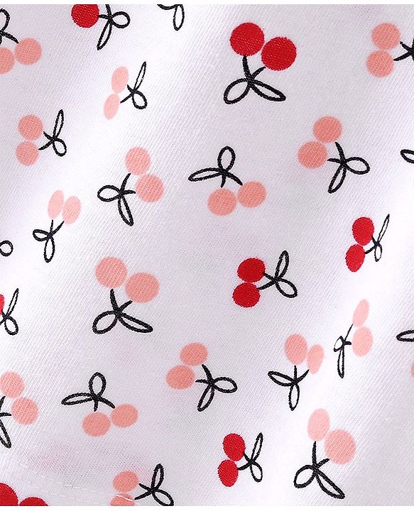 Babyhug Single Jersey Knit Half Sleeves Frock with Solid & Cherry Print & Bow Applique Pack of 2 - White & Red