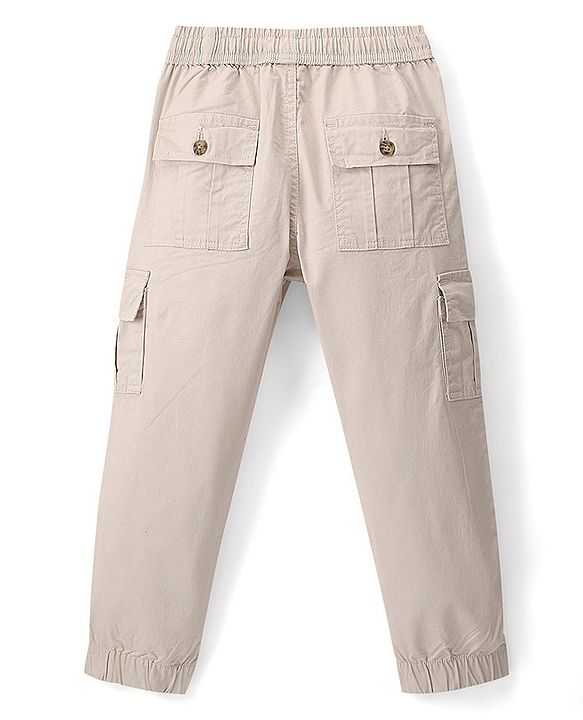 Pine Kids Stretchable Cotton Full Length Elasticated Waist Comfort Fit Trouser Solid Colour - Beige