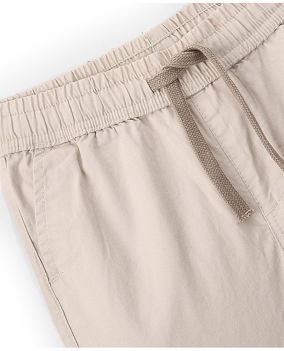Pine Kids Stretchable Cotton Full Length Elasticated Waist Comfort Fit Trouser Solid Colour - Beige