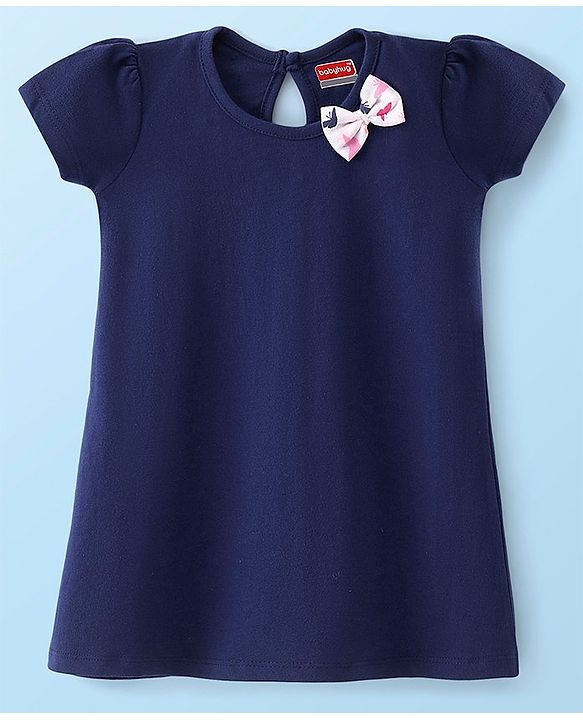 Babyhug 100% Cotton Single Jersey Knit Half Sleeves Frock Butterfly Print Pack Of 2 - Blue & White