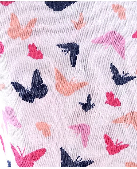 Babyhug 100% Cotton Single Jersey Knit Half Sleeves Frock Butterfly Print Pack Of 2 - Blue & White