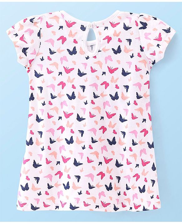 Babyhug 100% Cotton Single Jersey Knit Half Sleeves Frock Butterfly Print Pack Of 2 - Blue & White