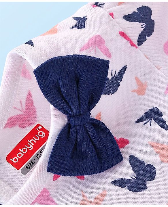 Babyhug 100% Cotton Single Jersey Knit Half Sleeves Frock Butterfly Print Pack Of 2 - Blue & White