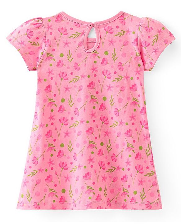 Babyhug 100% Cotton Single Jersey Knit Half Sleeves Frock Floral Print Pack Of 2 - Pink & Green