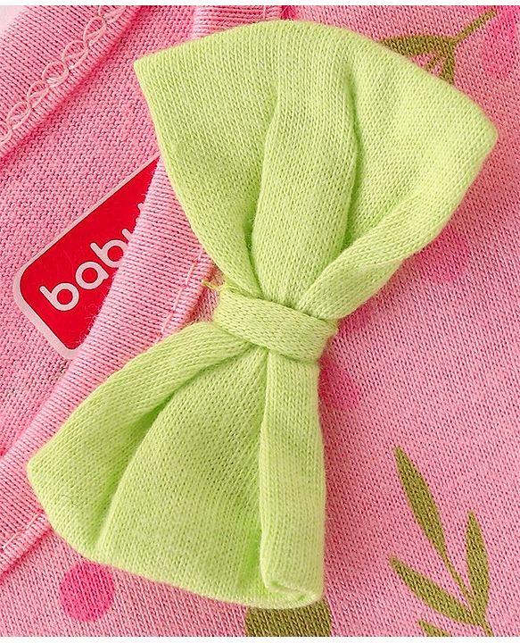 Babyhug 100% Cotton Single Jersey Knit Half Sleeves Frock Floral Print Pack Of 2 - Pink & Green