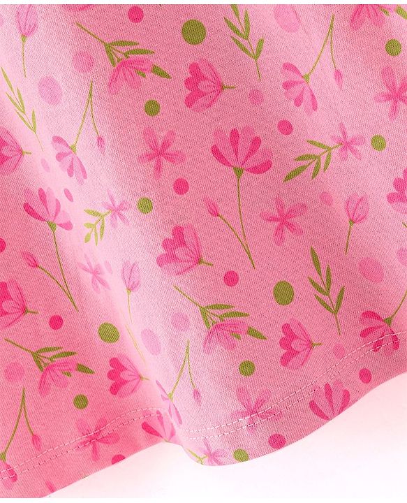 Babyhug 100% Cotton Single Jersey Knit Half Sleeves Frock Floral Print Pack Of 2 - Pink & Green