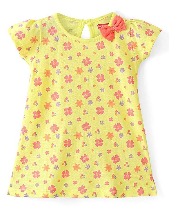 Babyhug 100% Cotton Half Sleeves Frocks With Floral Print Pack Of 2 - Red & Yellow