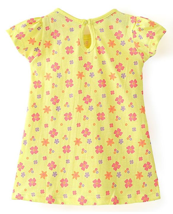 Babyhug 100% Cotton Half Sleeves Frocks With Floral Print Pack Of 2 - Red & Yellow