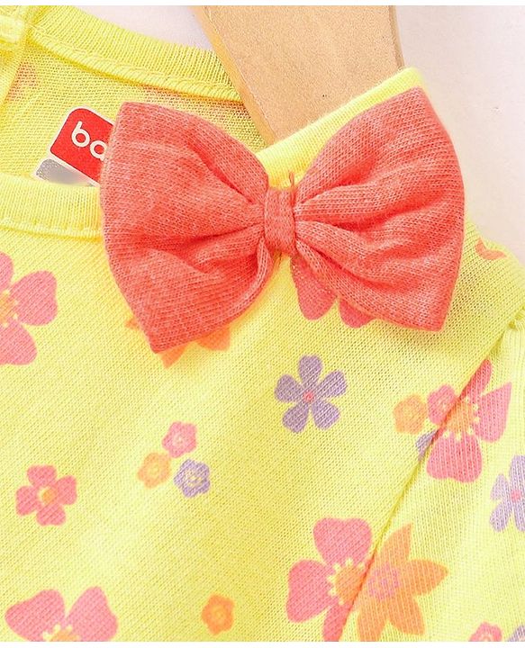 Babyhug 100% Cotton Half Sleeves Frocks With Floral Print Pack Of 2 - Red & Yellow