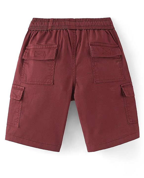 Pine Kids Cotton Woven Elastane Above Knee Length Solid Color Shorts - Brick Red
