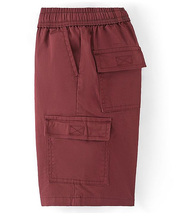 Pine Kids Cotton Woven Elastane Above Knee Length Solid Color Shorts - Brick Red