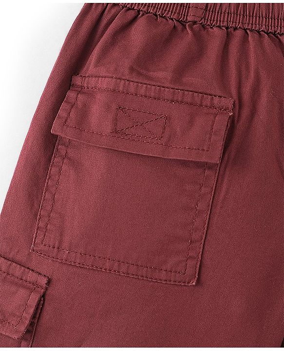 Pine Kids Cotton Woven Elastane Above Knee Length Solid Color Shorts - Brick Red