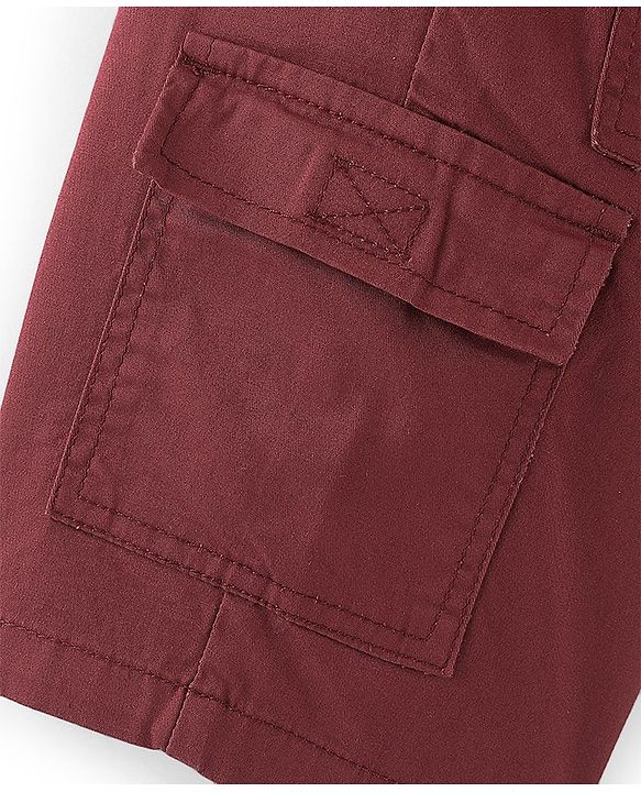 Pine Kids Cotton Woven Elastane Above Knee Length Solid Color Shorts - Brick Red
