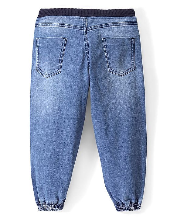 Pine Kids Full Length Jogger Fit Rib Elasticated Waist Solid Color Denim Jeans - Blue