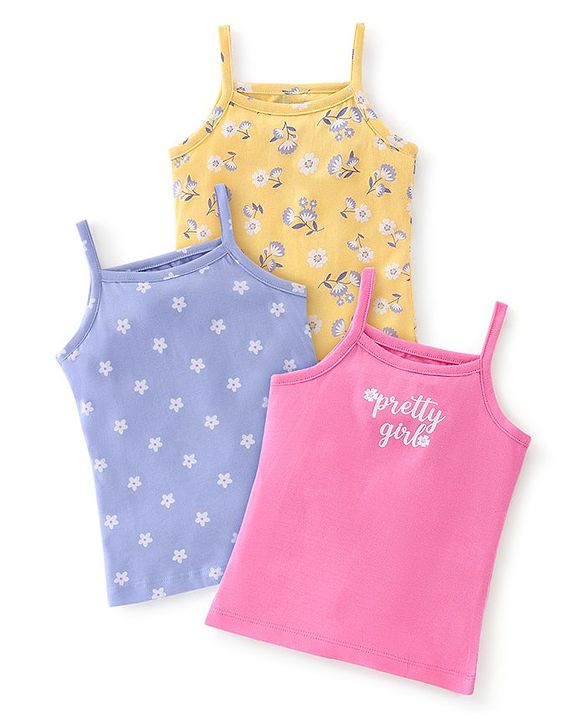Babyhug 100% Cotton Knit Sleeveless Slips Floral Print Pack of 3 - Multicolor